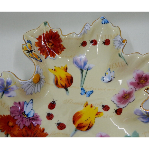 Mayfair Collection By Jay Ceramic Maple Leaf Shaped Floral Dish Nappy Candy Bowl - Picture 4 of 10